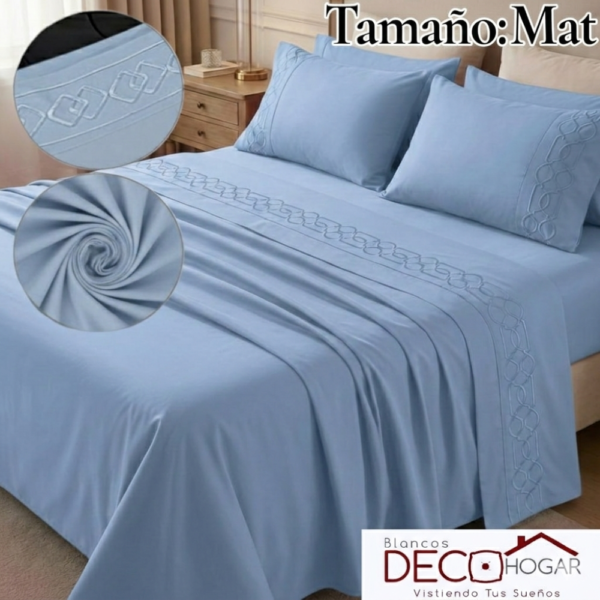 Sabana Bordada Casaisla Azul Claro Mat