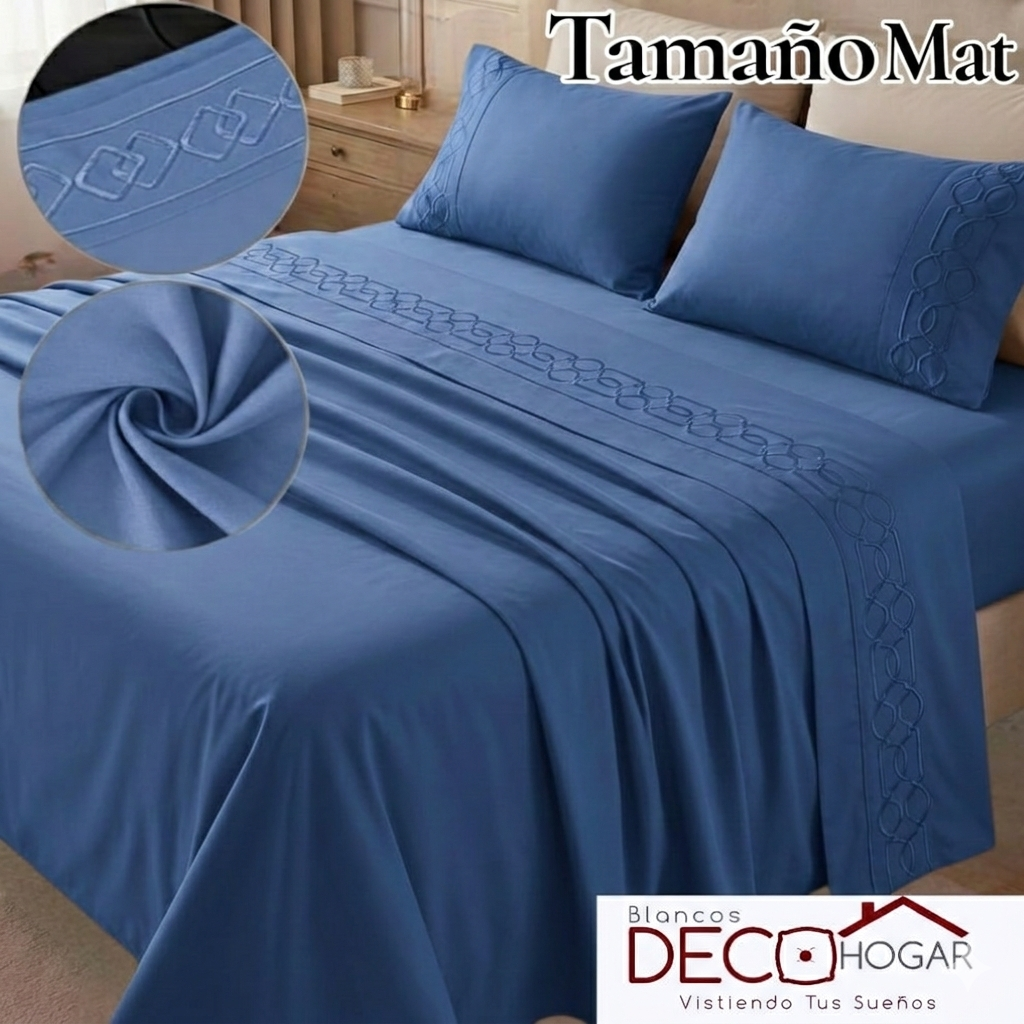 Sabana Bordada Casaisla Azul Mat