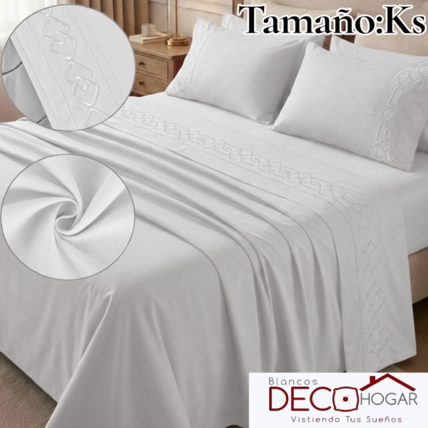 SABANA BLANCA1 Sabana Bordada Casaisla Blanca Ks